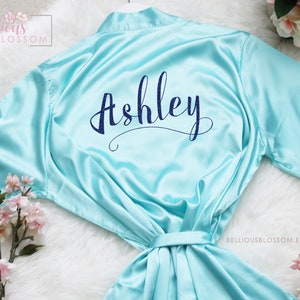 Bridal Party Satin Robes, Bridesmaid Robes, Glitter Robes, Wedding Gift, Personalized Robes, Bride Robe, Bridesmaid Gifts, Aqua Satin Robe