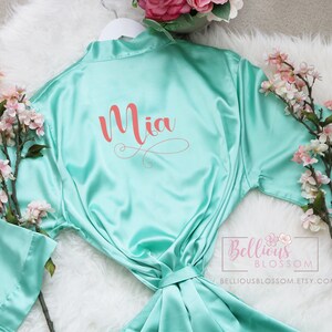 Personalized Satin Robes Bridesmaid Robes, Glitter Robes, Wedding Gift, Bridal Party Robes, Bride Robe, Bridesmaid Gifts, Mint Robe