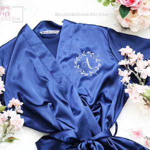 Monogrammed Satin Robes, Bridesmaid Robes, Glitter Robes, Wedding Gift, Personalized Robes, Bride Robe, Bridesmaid Gifts, Navy Robes