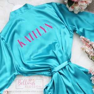 Personalized Satin Robes Bridesmaid Robes, Glitter Robes, Wedding Gift, Bridal Party Robes, Bride Robe, Bridesmaid Gifts, Teal Robe