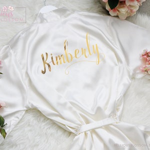 Bridal Party Satin Robes, Bridesmaid Robes, Glitter Robes, Wedding Gift, Personalized Robes, Bride Robe, Bridesmaid Gifts, White Satin Robe