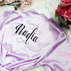 Bridesmaid Robes, Bridal Party Satin Robes, Glitter Robes, Wedding Gift, Personalized Robes, Bride Robe, Bridesmaid Gifts, Lavender Robe