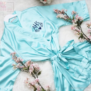 Monogrammed Satin Robes, Bridesmaid Robes, Custom Robes, Wedding Gift, Personalized Robes, Bride Robe, Bridesmaid Gifts, Aqua Robes