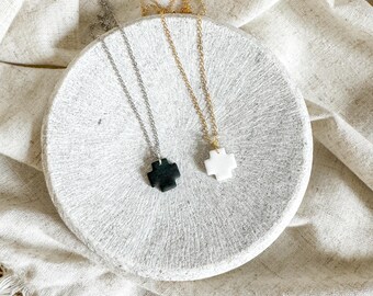 Swiss Cross Necklace | Black | White | Polymer Clay | Jewelry