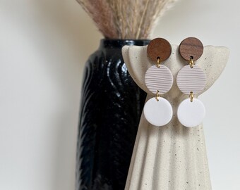 Jovie Earrings | Oatmeal | Wood | Polymer Clay | Jewelry