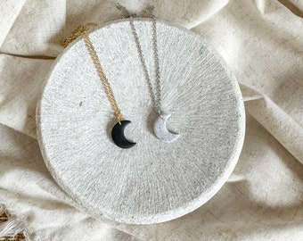 Moon Necklace | Black | Granite | Polymer Clay | Jewelry