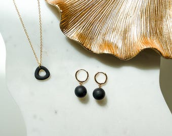 Louise Dangle Earrings | Black | Polymer Clay Jewelry