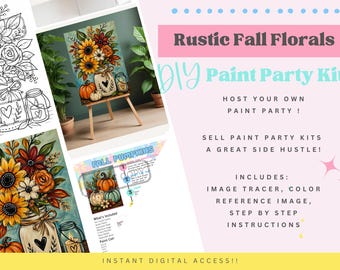 Rustic Fall Florals  DIY Paint Party Kit | Digital Download | Paint & Sip Printable | Beginner Acrylic Painting | Step-by-Step Instructions