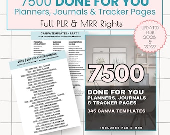 NEW 2026/2027 7500+ Done For You PLR MRR Digital Products Bundle, Digital Printable Planners/Trackers/Journals, Canva, Master Resell Rights