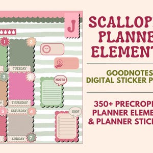 Scalloped Essentials Collection for GoodNotes | Pre Cropped Digital Sticker Pack | Planner Stickers | Digital Planning | Digital Stickers