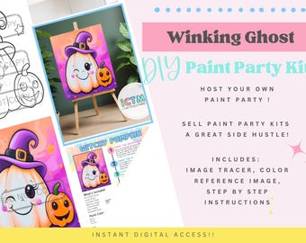 Winking Happy Ghost DIY Paint Party Kit | Digital Download | Paint & Sip Printable | Beginner Acrylic Painting | Step-by-Step Instructions