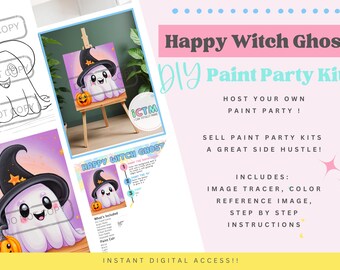 Happy Witch Ghost Paint Party Kit | Beginner Acrylic Painting (Digital Download)