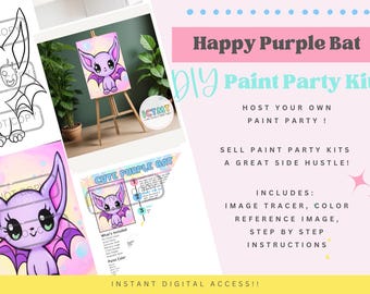 Halloween Happy Bat DIY Paint Party Kit | Digital Download | Paint & Sip Printable | Beginner Acrylic Painting | Step-by-Step Instructions