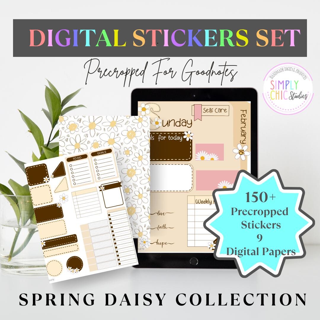 Goodnotes | Pre Cropped Digital Sticker Pack | Spring Daisy Stickers ...