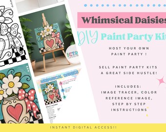 Whimsical Daisies Paint Party Kit | Acrylic Painting Tracer (Digital Download)
