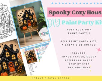Halloween Haunted House DIY Paint Party Kit | Digital Download | Paint & Sip  | Beginner Acrylic Painting | Step-by-Step Instruction