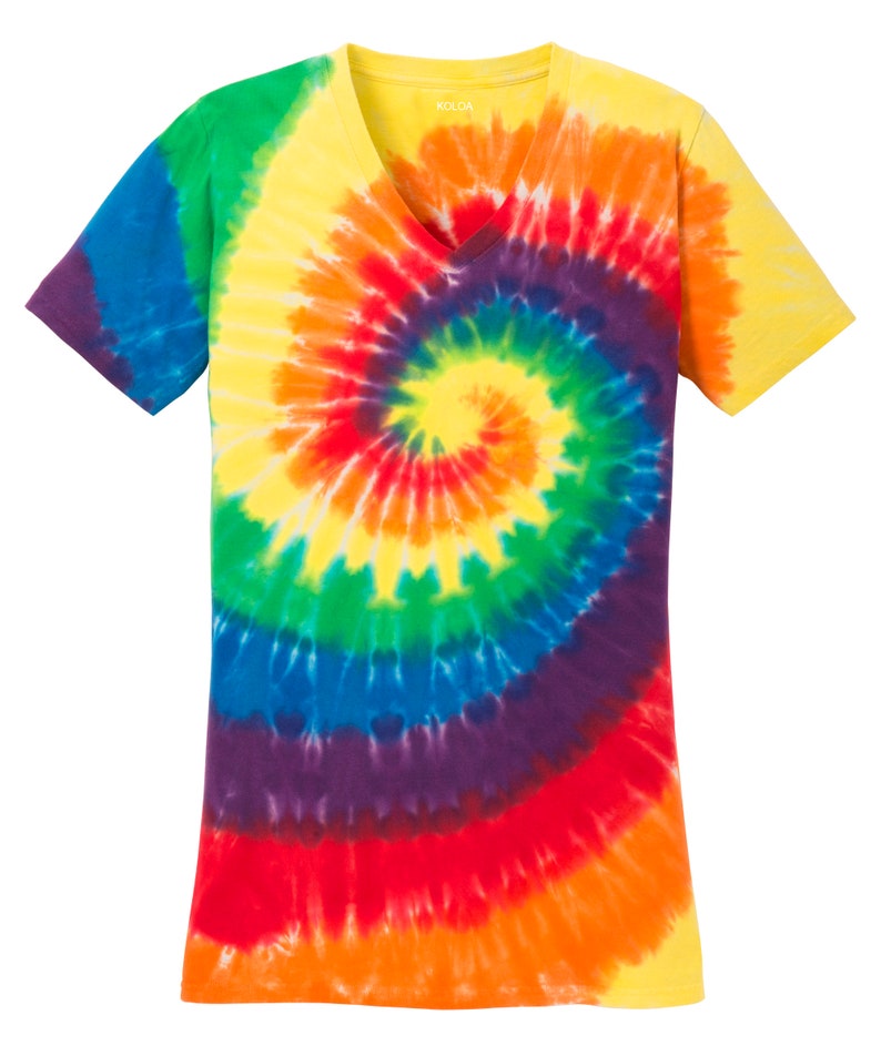 Koloa Surf Co Ladies Colorful Rainbow Tie-Dye V-Neck Tee - Sizes XS-4XL.