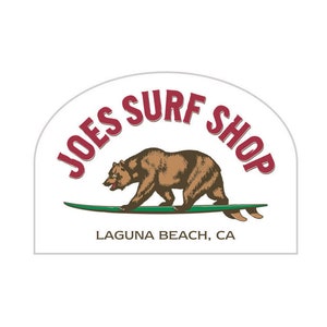 Joe&#39;s Surf Shop Surfing Bear Sticker