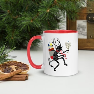 Vintage Krampus The Christmas Devil With Naughty Children Mug with Color Inside