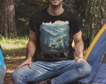 グレートスモーキーマウンテンズ ブラックベア Tシャツ 自然愛好家へのギフト ハイキングアパレル アウトドアアドベンチャー ヴィンテージスタイル Tシャツ