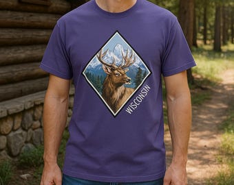 鹿の頭Tシャツ コンフォートカラー ヴィンテージマウンテンワイルドライフTシャツ ハンター＆自然愛好家向けお土産シャツ - シャツに名前をカスタマイズ可能