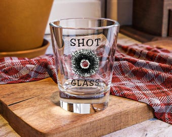 Bullet Hole Shot Glass – Funny “SHOT GLASS” Clear 1.5oz Novelty Barware Gift for Him, Bachelor Party, Man Cave, Stocking Stuffer