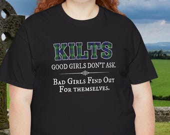 男性用おもしろキルトシャツ - スコットランドのフェスティバルTシャツ、ケルトのユーモアTシャツ、いい子は聞かない、悪い子は見つける、アイルランドのプライドギフト