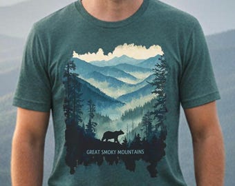 Great Smoky Mountains Black Bear T-Shirt Nature Lover Gift Hiking Apparel, Outdoor Adventure Vintage Style Tee Shirt