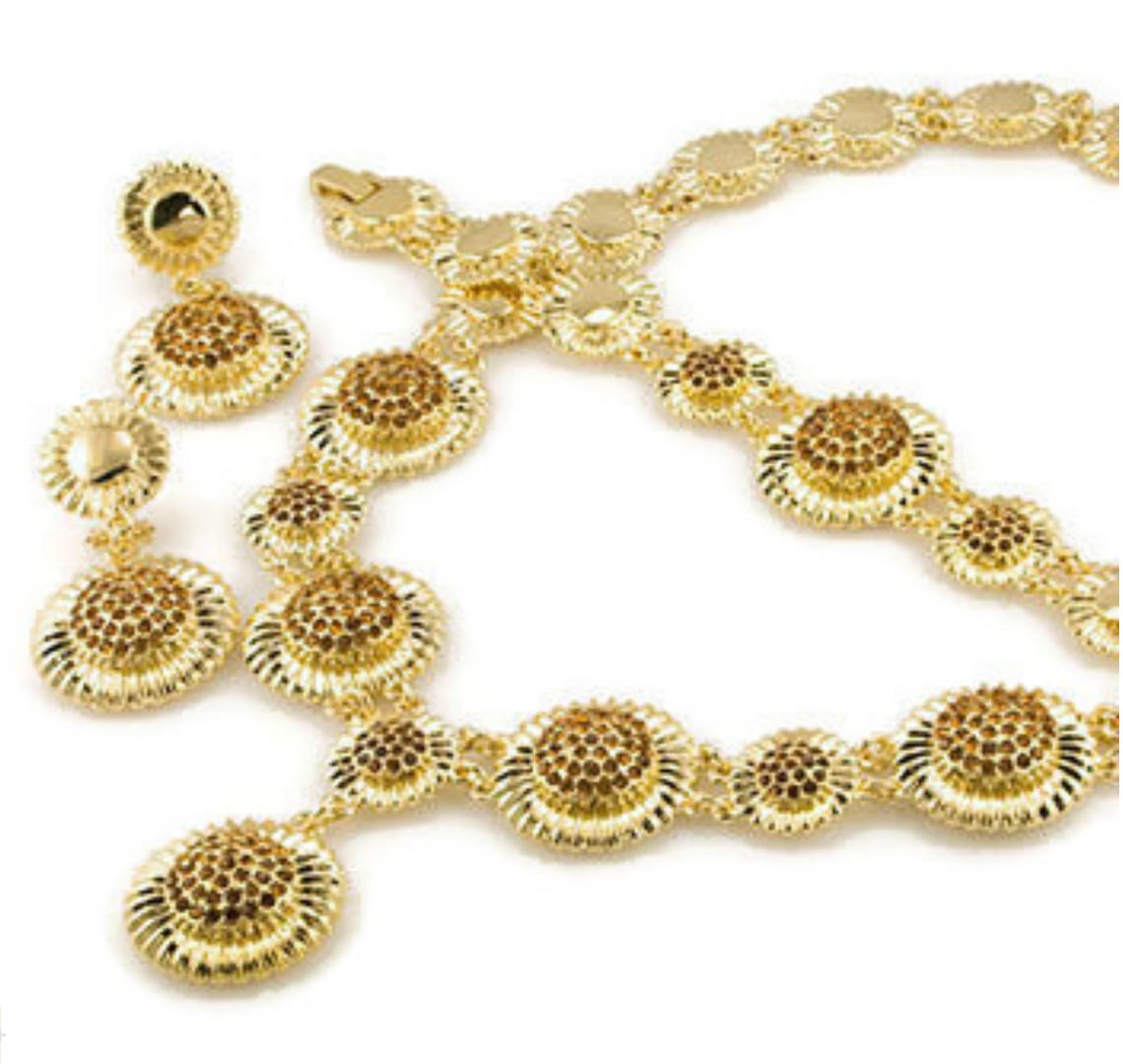 Gold Necklace Set 4pc Costume Jewelry Set Gold Plated Necklace Earrings