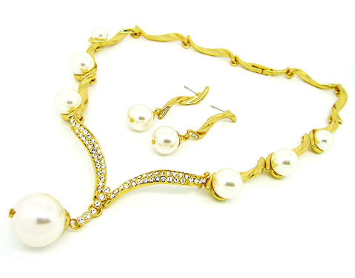 Gold Plated Costume Necklace Jewelry Set. 3pc Goldplated Set Etsy