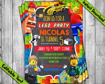 lego birthday invitation etsy