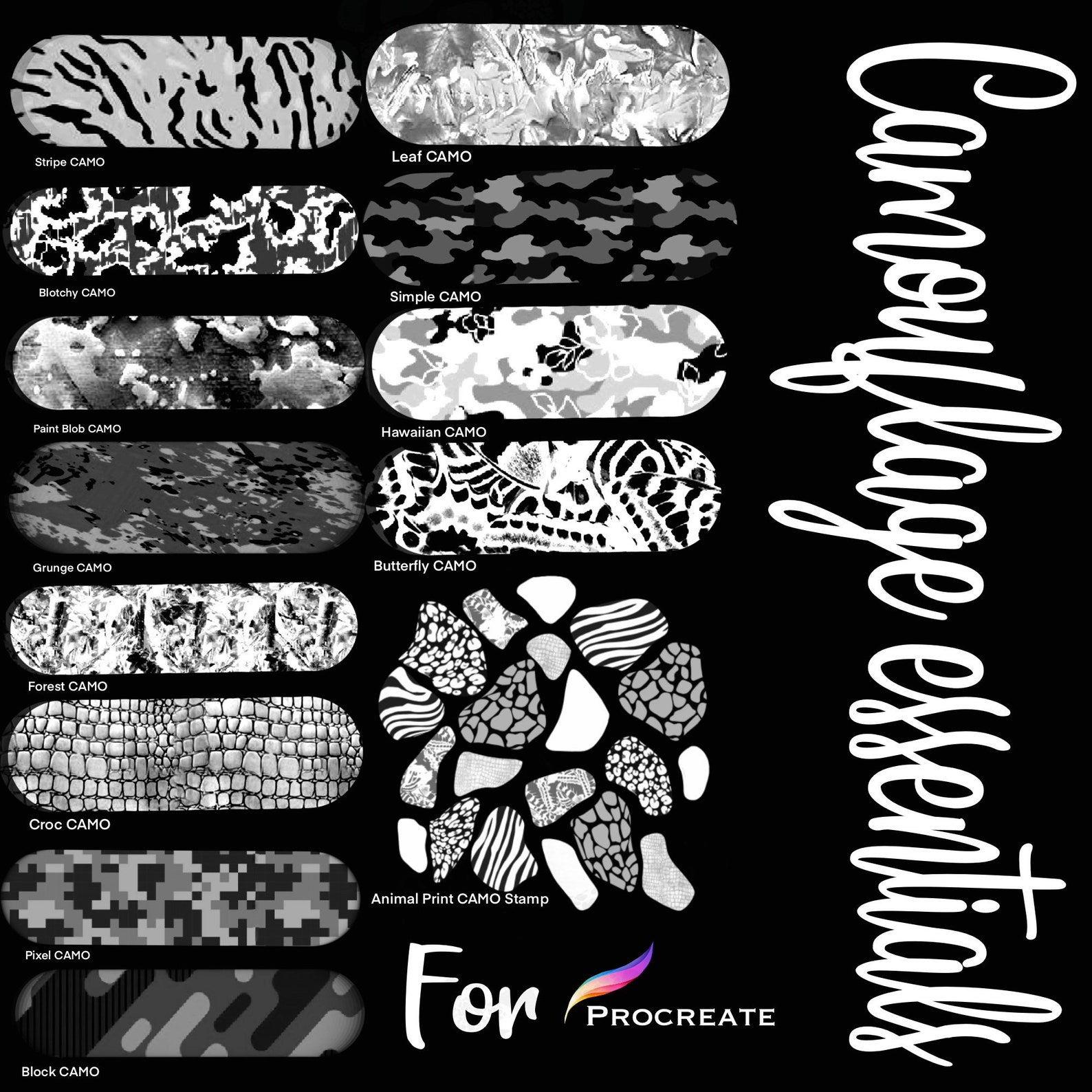 Procreate Camouflage Brushes, Procreate Camouflage Brush, Procreate