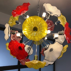 Murano Glass Flower Chandelier, Home Lighting, Floral Ceiling Light, Colorful Glass Chandelier, Floral Home Decor, Murano Glass Art
