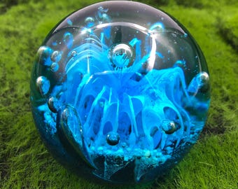 Art Glass Paperweight,Blue Bubble Glass Paperweight,Murano Glass Paperweight,Hand Blown Glass Wave Paperweight