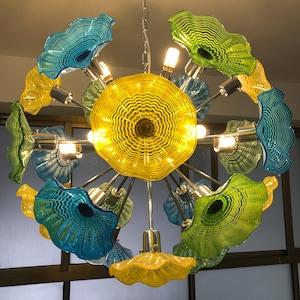 Murano Glass Chandelier/Vintage Murano Glass Pendant/Flower Chandelier/Suspension Chandelier with Glass Plates