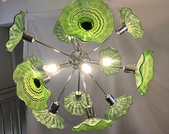 Lámpara de araña de cristal de Murano: lámpara colgante de cristal verde