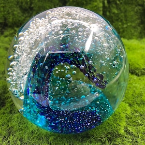 Murano Glass Paperweight , Wave Sculpture, Glass Figurines, Glassblowing,Round Paperweight,Handcrafted Glass Paperweight,Holiday Gifts