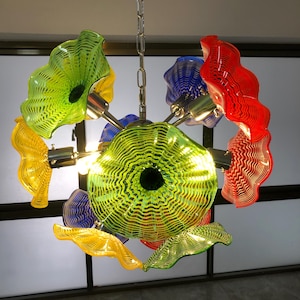 Plate shape hand made murano glass flower lamp dining room decoration lighting art flower chandelier custom design