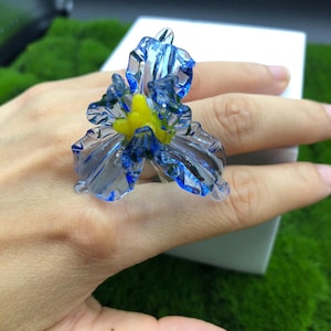 Handmade Blowing Glass ring,Glass art,Glass Ring,Rings for children,Party Jewelry,Flower Rings,Christmas Rings,Blue Glassblowing Gifts
