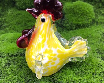 Figura de pollo de vidrio soplado a mano: decoración de mesa rústica