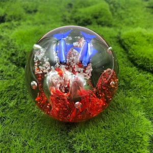 Vintage Hand Made Red and Blue Murano Glass Paperweight for Desk Decor