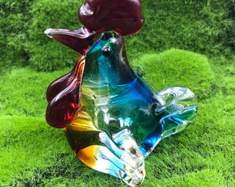 Hand Blown Murano Glass Rooster Figurine: Lampwork Art
