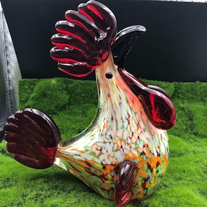 Hand Blown Murano Glass Rooster Figurine: Art Glass Bird