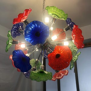 Huge Murano Glass Chandelier/ Murano Flower Chandelier/ Mid Century Bouquet Light Fixture/ Murano Ceiling Light/Glass Plate Chandelier