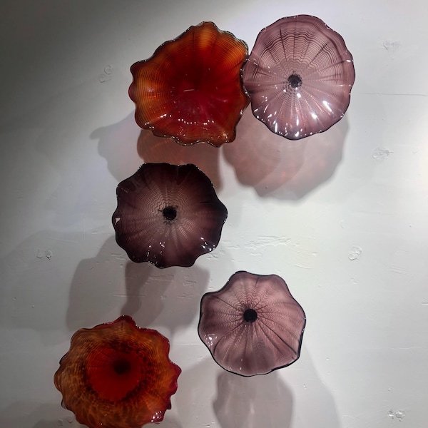 Murano Glass Wall Sculpture: 5-Piece Decorative Plate Set