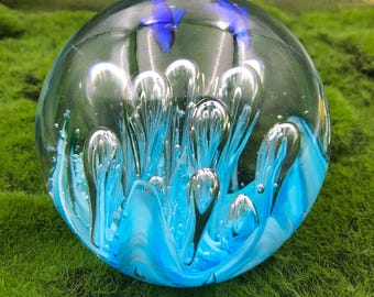 Hand Blown Glass Ocean Paperweight: Marine Art Sculpture