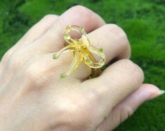 Handmade Lampwork Glass Ring, Elegant Hoop, Cartoon Style