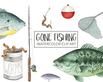 Fish Watercolor Clip Art - Fish Watercolor Clipart - Fishing Clip Art - Hand Painted Clip Art - Father's Day Clipart - Clip Art Set
