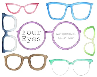Glasses Clipart - Nerdy Clipart - Watercolor Clipart - Watercolor Clip Art - Clipart Watercolor