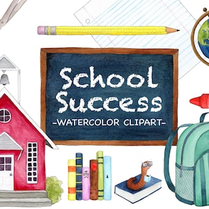 Back to School Watercolor Clip Art - School Clipart - Watercolor Clipart - Digital Clipart